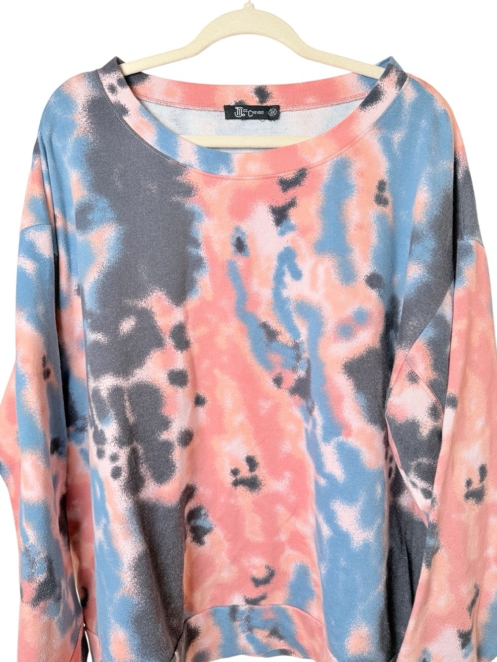 Miss Chievous 3X Tie-Dye Sweatshirt in Coral, Black & Blue - Picture 3 of 4